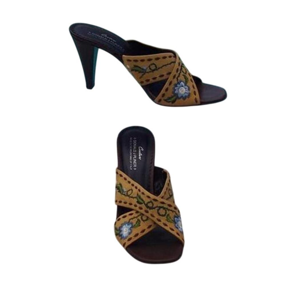 Donald Pliner Brown Leather Shoe New Criss Cross Sandal Embroidery NWT $265